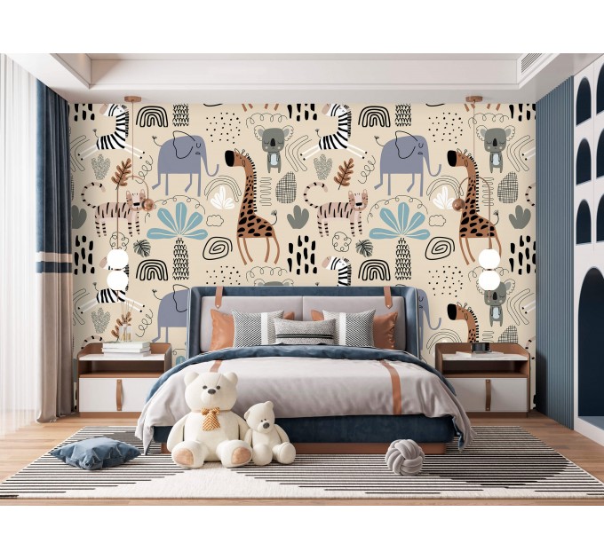 Cute animals wallpaper, kids bedroom wall decal