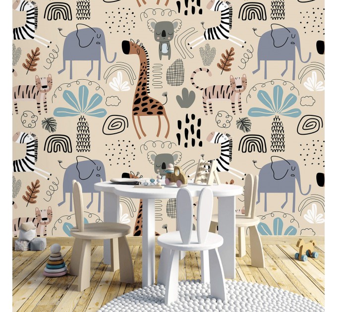 Cute animals wallpaper, kids bedroom wall decal