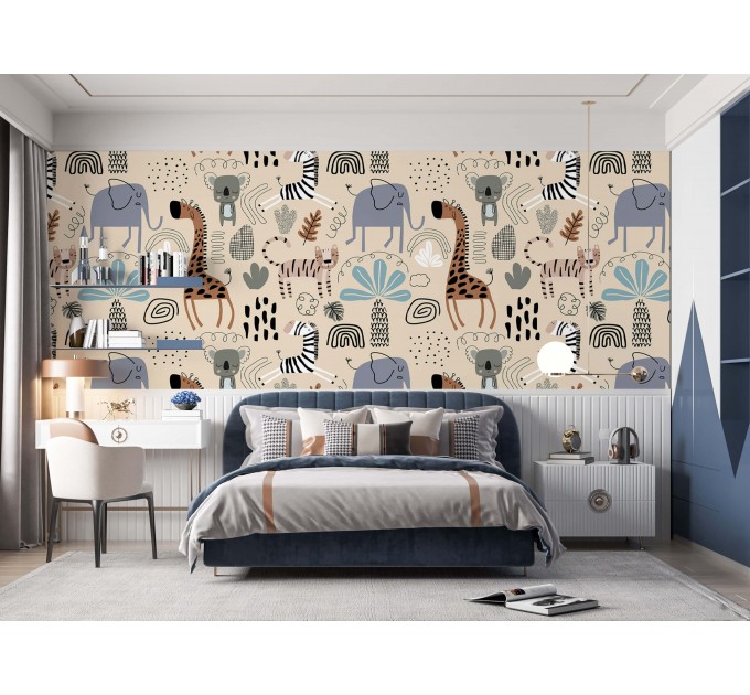 Cute animals wallpaper, kids bedroom wall decal