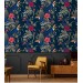 Tropical wallpaper with birds Dark blue maximalist wallpaper