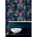 Tropical wallpaper with birds Dark blue maximalist wallpaper