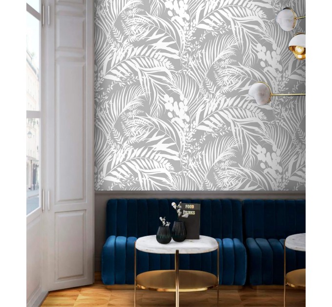 Gray tropical leaf wallpaper – Botanical wall mural