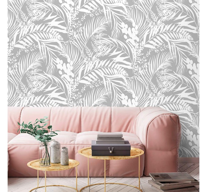 Gray tropical leaf wallpaper – Botanical wall mural