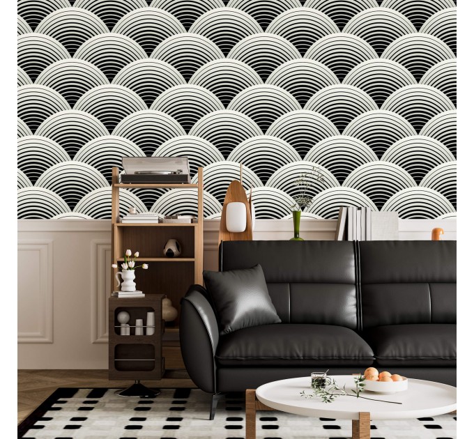 Art deco wallpaper fans black and white
