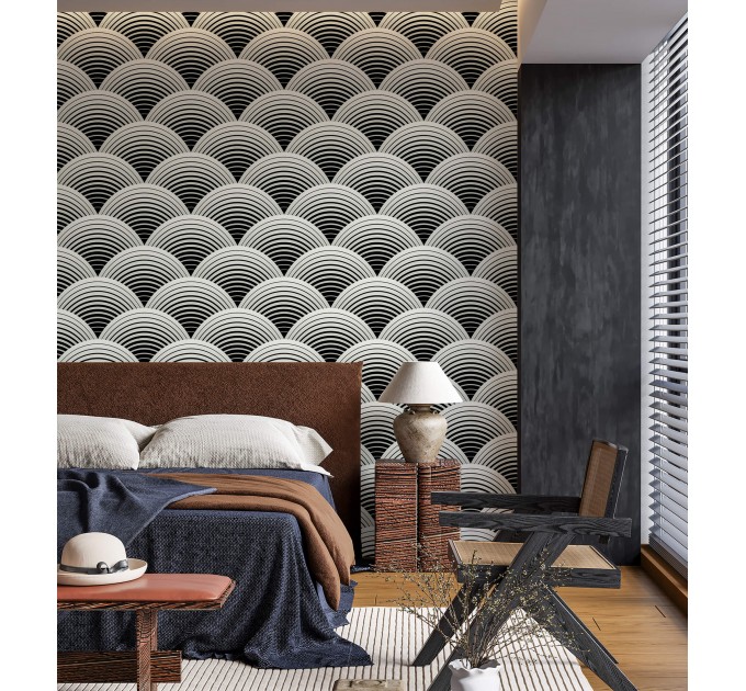 Art deco wallpaper fans black and white