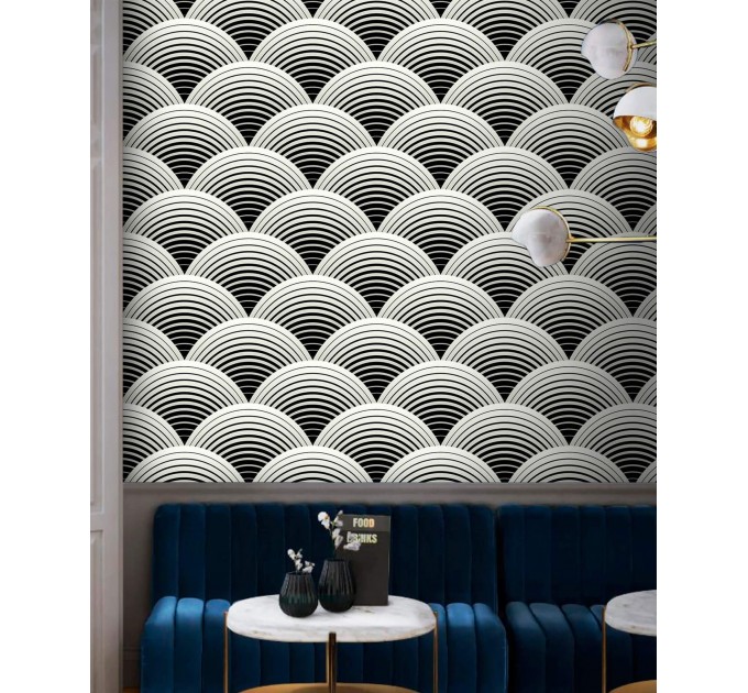 Art deco wallpaper fans black and white