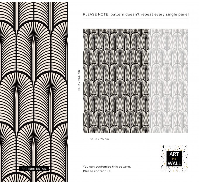 Art deco wallpaper geometric black and white accent wall decor