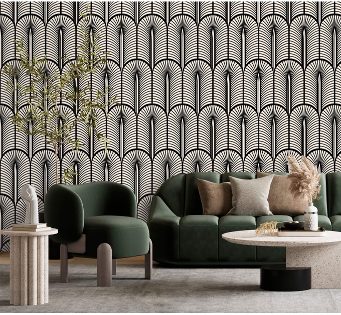 Art deco wallpaper geometric black and white accent wall decor