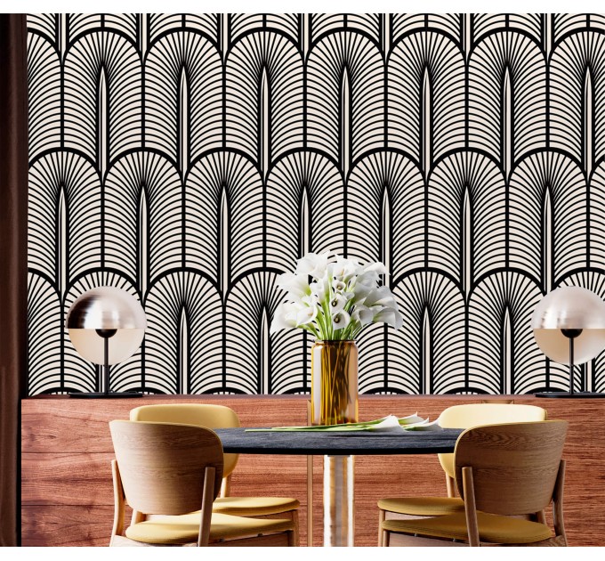 Art deco wallpaper geometric black and white accent wall decor
