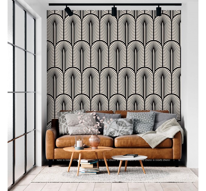 Art deco wallpaper geometric black and white accent wall decor