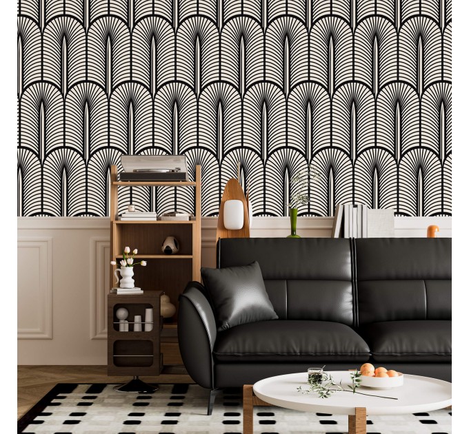 Art deco wallpaper geometric black and white accent wall decor