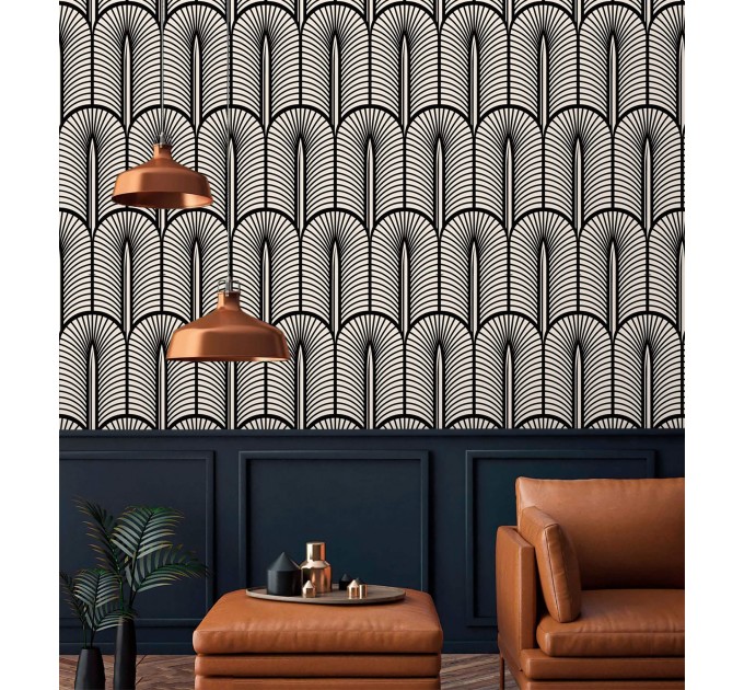 Art deco wallpaper geometric black and white accent wall decor