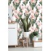 Cactus wallpaper, watercolor flowers accent wallpaper