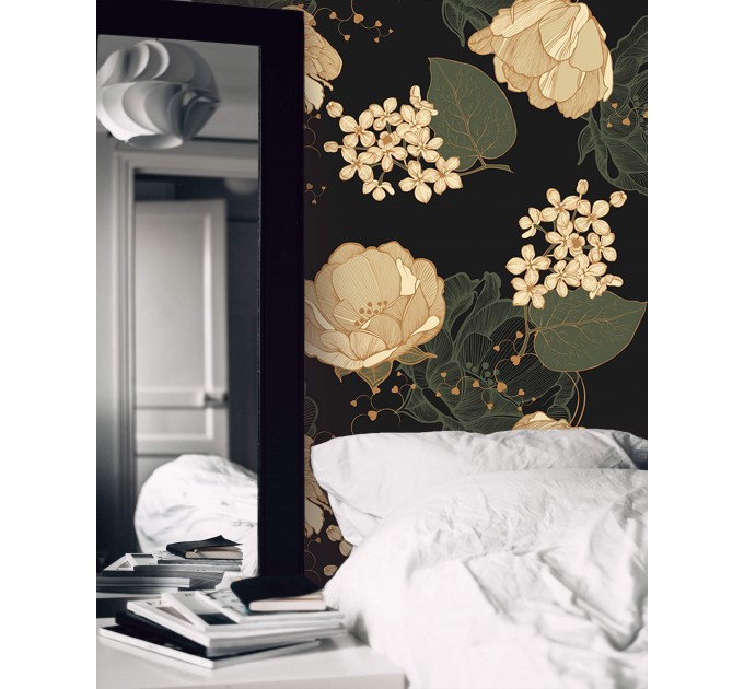 Dark floral wallpaper, moody flowers and leaves