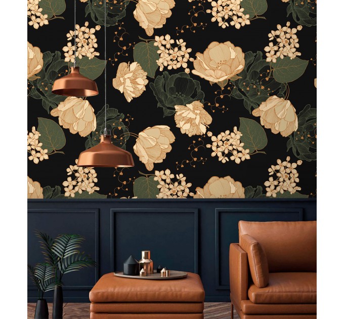 Dark floral wallpaper, moody flowers and leaves
