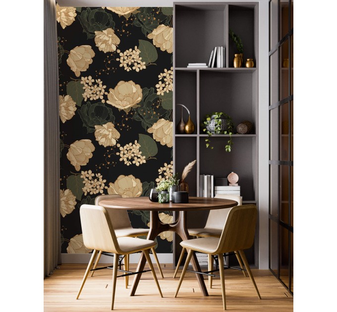 Dark floral wallpaper, moody flowers and leaves