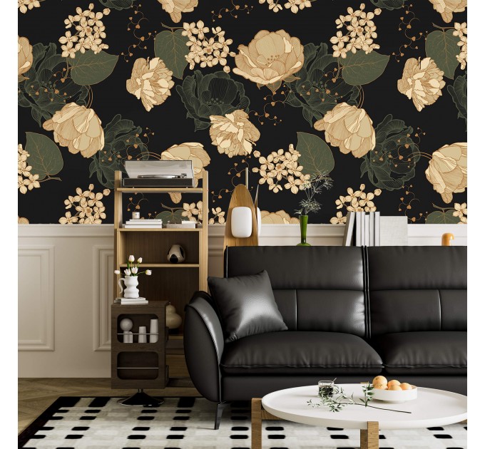 Dark floral wallpaper, moody flowers and leaves
