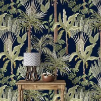 Tropical wallpaper palm leaves motif on dark background