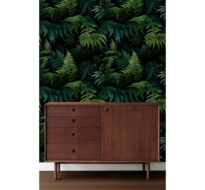 Dark green wallpaper lush fern leaves
