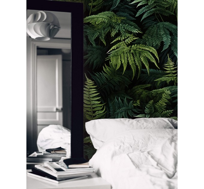 Dark green wallpaper lush fern leaves
