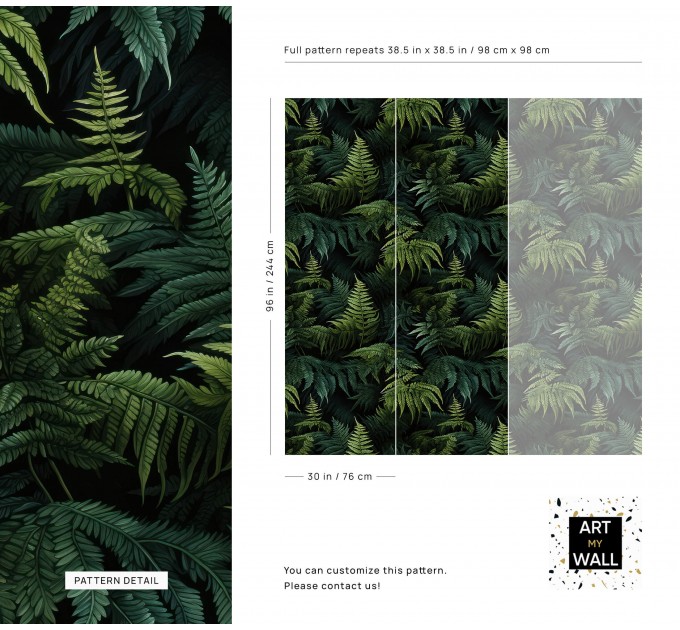 Dark green wallpaper lush fern leaves