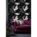 Black wallpaper cranes, Japanese style acent wall