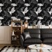 Black wallpaper cranes, Japanese style acent wall