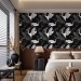 Black wallpaper cranes, Japanese style acent wall