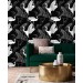 Black wallpaper cranes, Japanese style acent wall