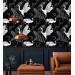 Black wallpaper cranes, Japanese style acent wall
