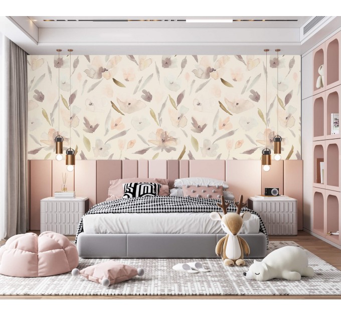 Wallpaper pastel flowers Baby girl nursery wall decor