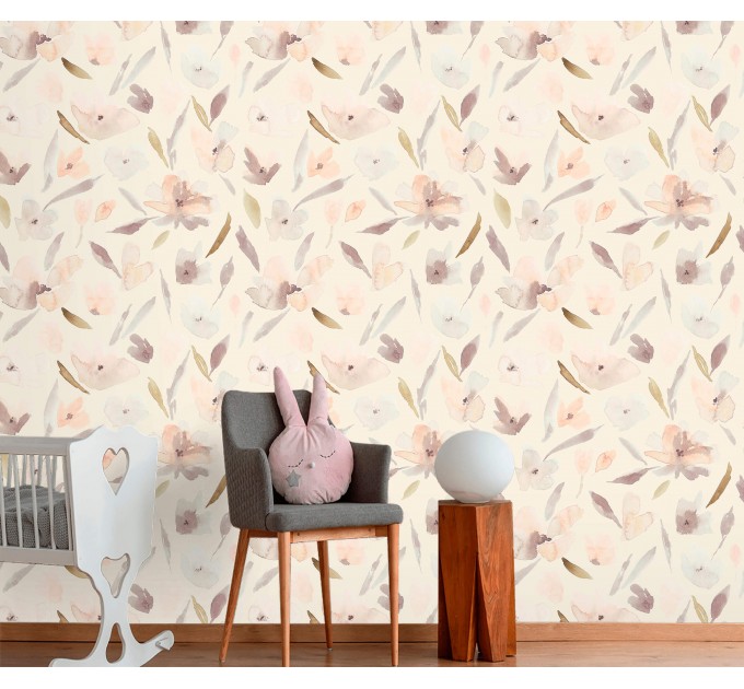 Wallpaper pastel flowers Baby girl nursery wall decor