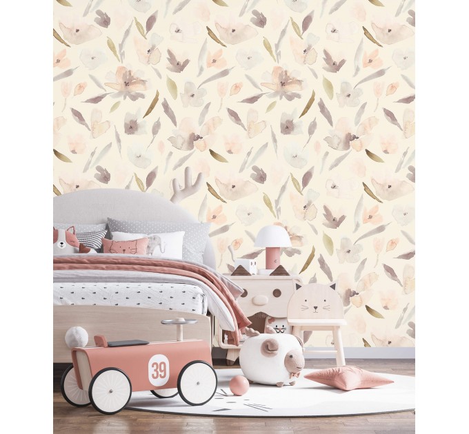 Wallpaper pastel flowers Baby girl nursery wall decor