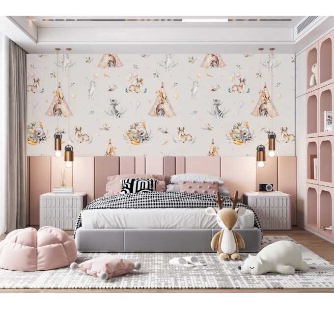 Girls nursery forest animals wallpaper
