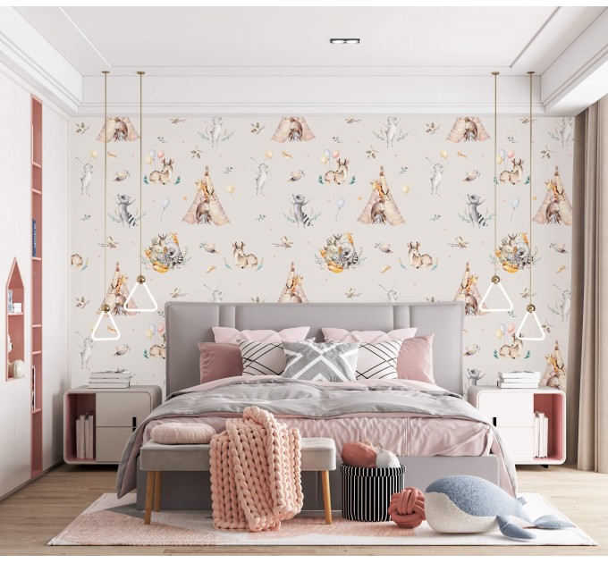 Girls nursery forest animals wallpaper