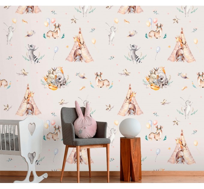 Girls nursery forest animals wallpaper