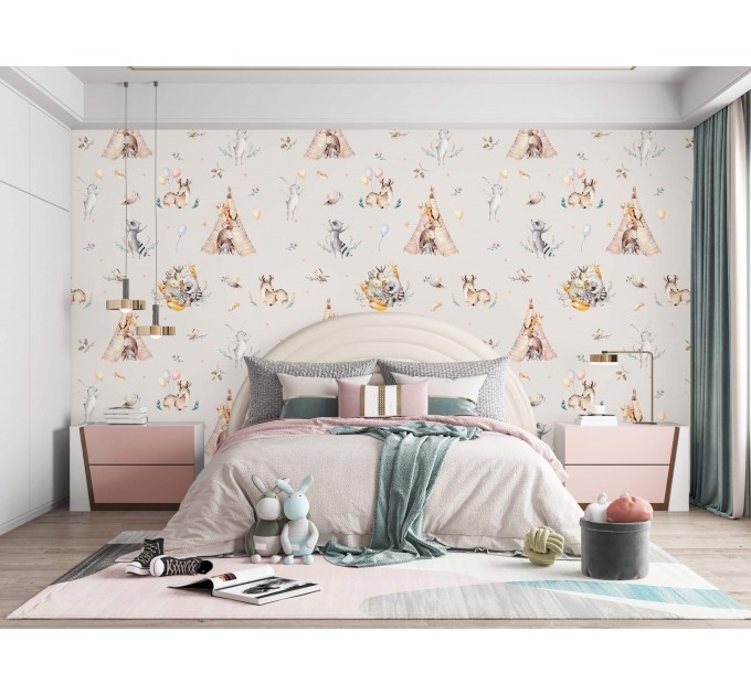 Girls nursery forest animals wallpaper