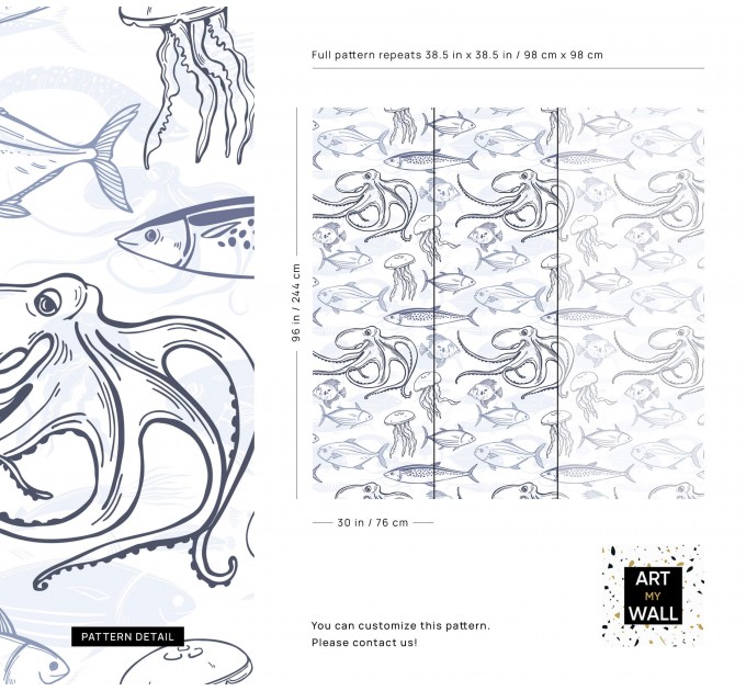 Nautical wallpaper fish Peel and stick removable accent wallpaper