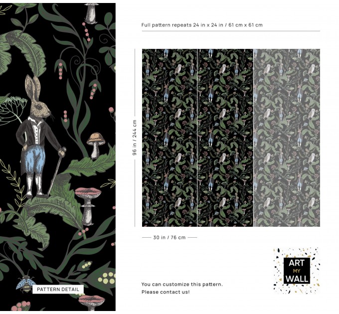 Dark botanical wallpaper Forest animals