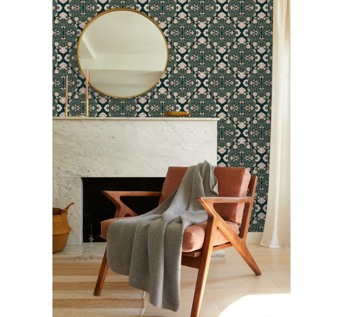 Dark green vintage wallpaper art nouveau style