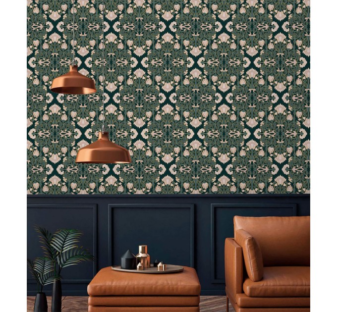 Dark green vintage wallpaper art nouveau style