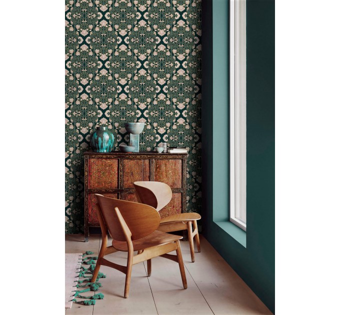 Dark green vintage wallpaper art nouveau style