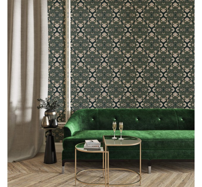 Dark green vintage wallpaper art nouveau style