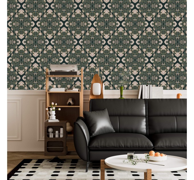 Dark green vintage wallpaper art nouveau style