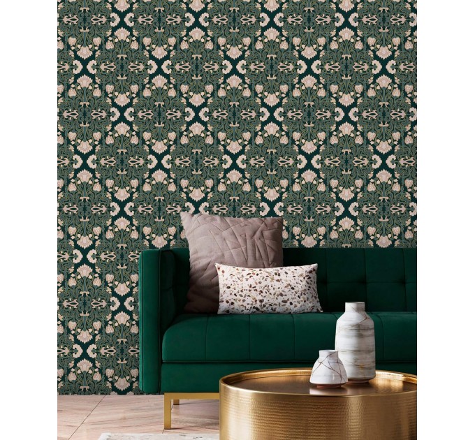 Dark green vintage wallpaper art nouveau style
