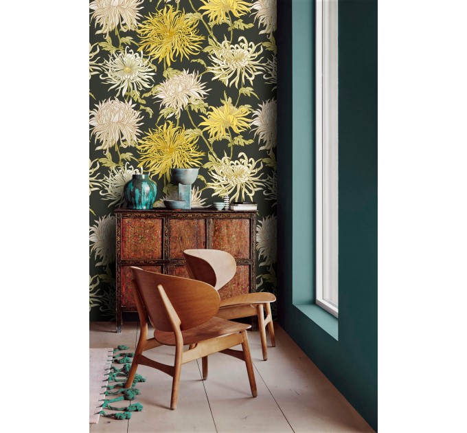 Floral wallpaper large chrysanthemums flowers