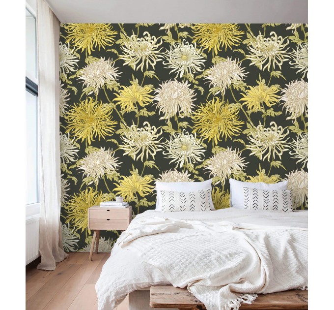 Floral wallpaper large chrysanthemums flowers