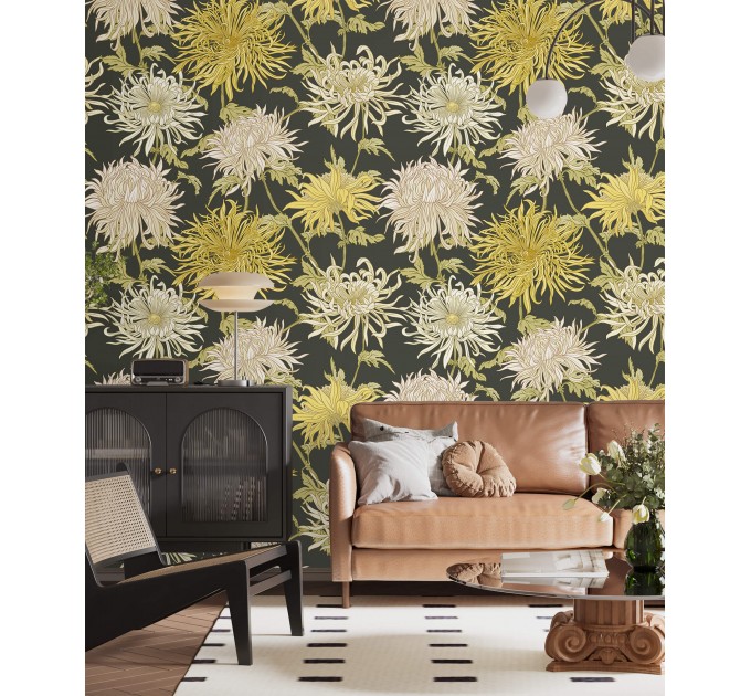 Floral wallpaper large chrysanthemums flowers