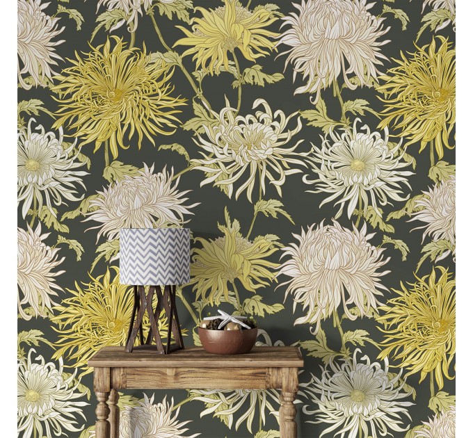 Floral wallpaper large chrysanthemums flowers