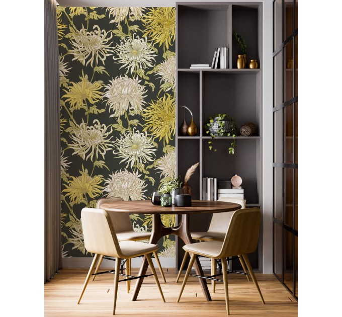 Floral wallpaper large chrysanthemums flowers